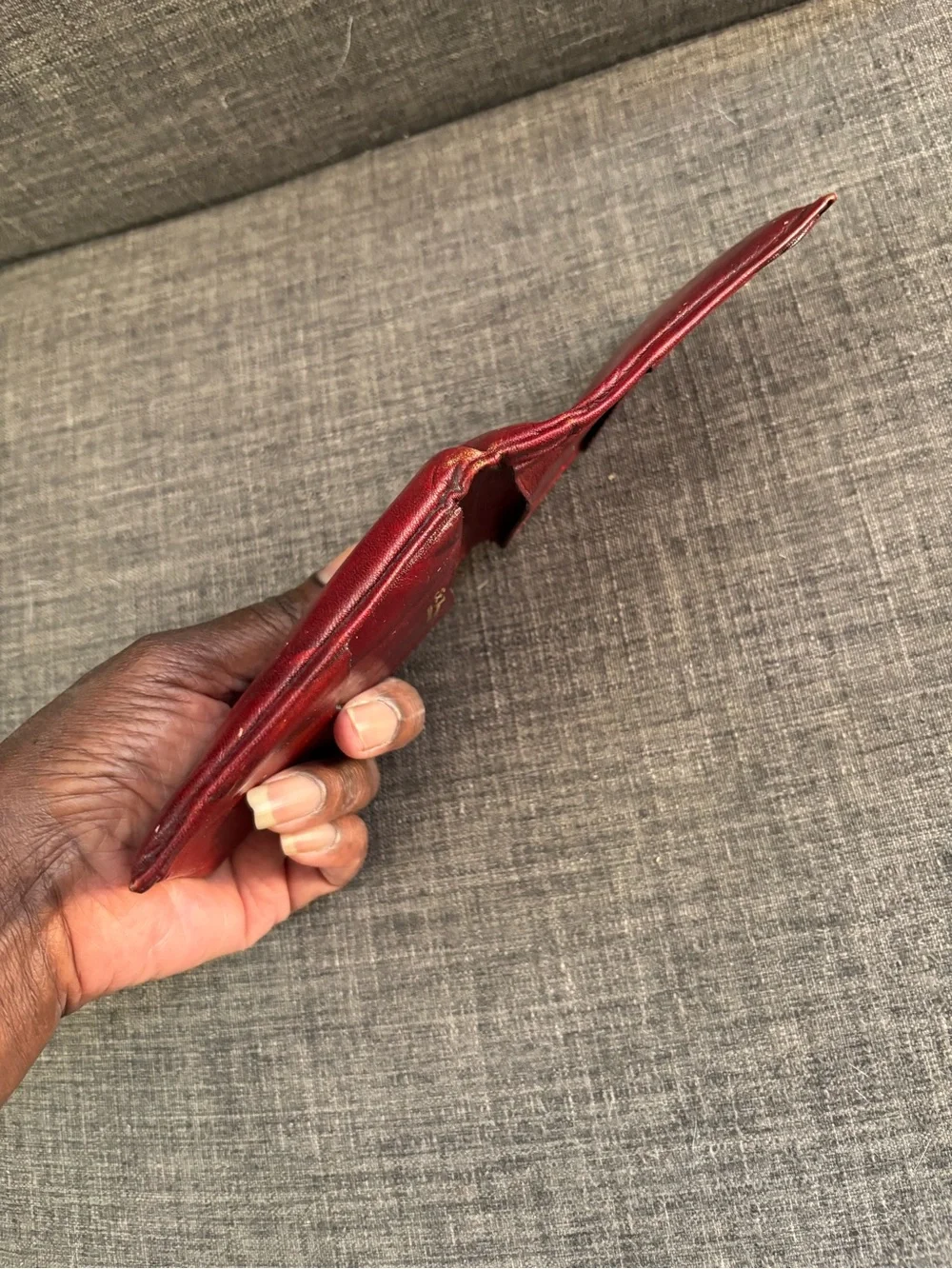 Vintage Men's Cowhide Leather Bifold Wallet - Red